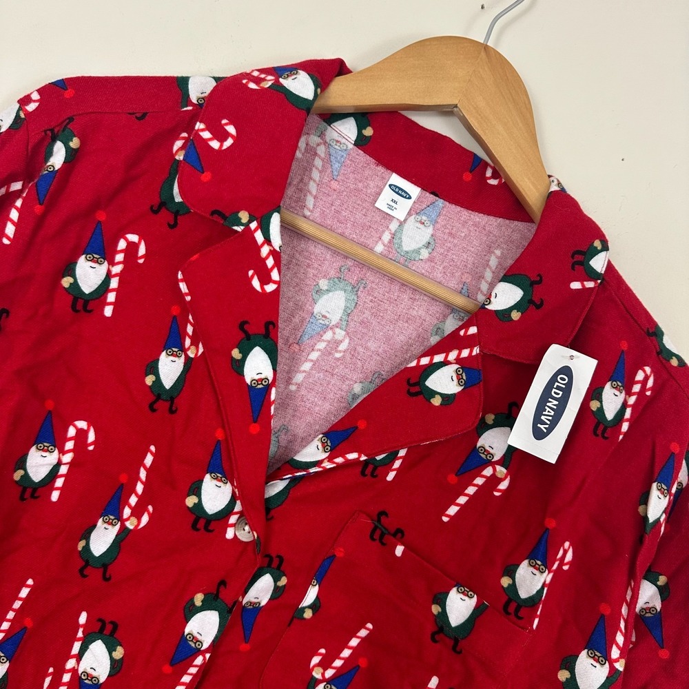 Old Navy Sleep Pajama Set Red Festive Gnome Candy Cane Print Cotton Womens 2XL